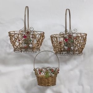 Vintage set of 3 gold metal Christmas baskets